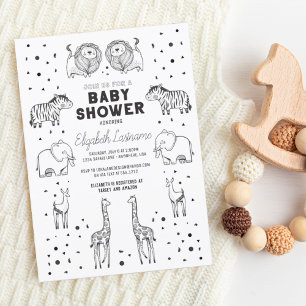 Whimsical Hand getrokken Safari Dieren Baby shower Kaart