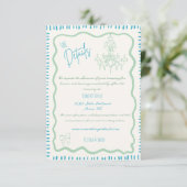 Whimsical Hand getrokken Sage Bow golvende bruilof Informatiekaartje (Staand voorkant)