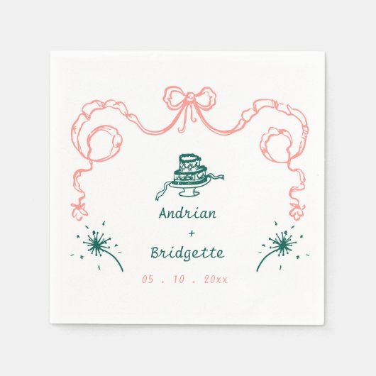 Whimsical Hand getrokken Scribble Bow bruiloft Servet (Voorkant)
