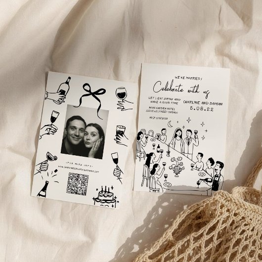 Whimsical Hand getrokken Scribble bruiloft uitnodi Kaart