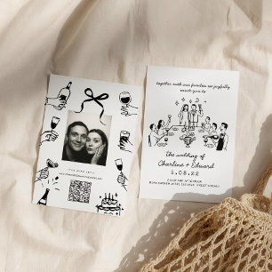 Whimsical Hand getrokken Scribble bruiloft uitnodi Kaart