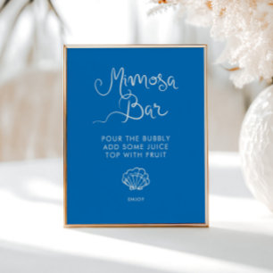 Whimsical Hand getrokken Shell Blauw Mimosa Bar Poster