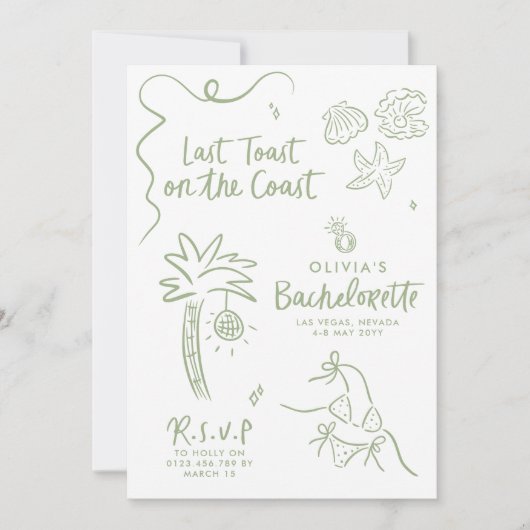 Whimsical hand getrokken toast op de kust kaart (Voorkant)