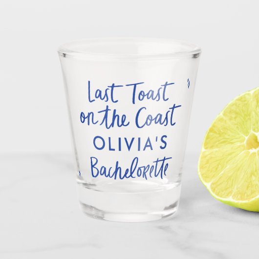 Whimsical hand getrokken toast op de kust shot glas (Voorkant)