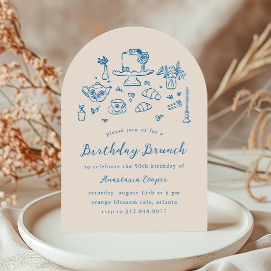 Whimsical Hand getrokken Verjaardag Brunch Tea Par Kaart
