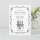 Whimsical Hand Lettered Bow Candelabra Wedding Kaart (Staand voorkant)