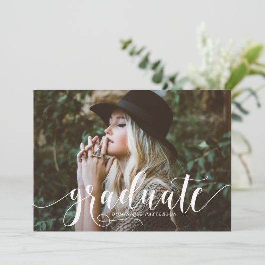 Whimsical Hand Lettered Floral Photo Afstuderen Kaart (Staand voorkant)