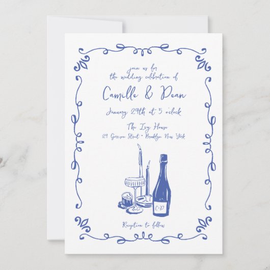 Whimsical Hand Lettered Geïllustreerd Diner Bruilo Kaart (Voorkant)