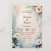 Whimsical Hand-Painted Floral Border Wedding Kaart (Voorkant / Achterkant)