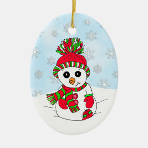 Whimsical Hand Tnowman Snowy Day Kerstmis Keramisch Ornament