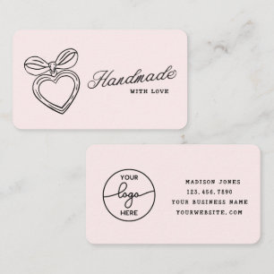 Whimsical Handgemaakt met Liefde Script Hart Boog  Visitekaartje