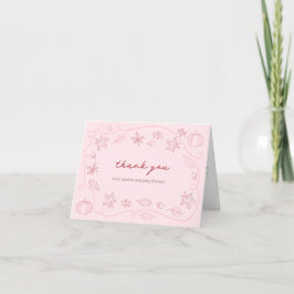 Whimsical Handgeschreven Roze Pompoen Herfst Bedankkaart