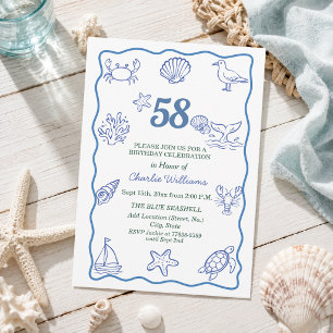 Whimsical handgetekend zeedieren 58ste verjaardags kaart