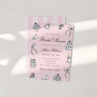 Whimsical handgetekende bruiloftsborrel kaart