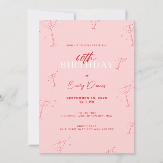 Whimsical handgetekende martini 60e verjaardagsfee kaart (Voorkant)