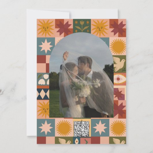 Whimsical handgetrokken Bold kleurrijke bruiloft Kaart (Achterkant)