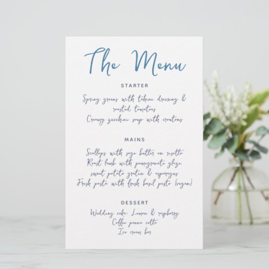Whimsical Handschrift Script Blauw Casual Bruiloft (Staand voorkant)