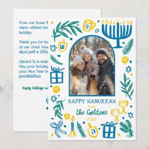 Whimsical Hanukka Cute Aangepaste Boog FOTO Feestdagenkaart