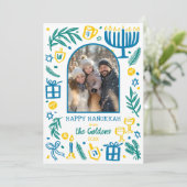 Whimsical Hanukkah Cute Custom Arch 4 PHOTO Feestdagenkaart (Staand voorkant)