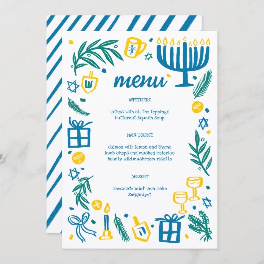 Whimsical Hanukkah Holiday Party Cute Custom Diner Menu (Voorkant / Achterkant)