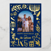 Whimsical HANUKKAH Schattigee Custom Photo GOLD Folie Feestdagenkaart (Voorkant)