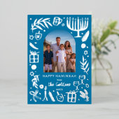 Whimsical HANUKKAH Schattigee Custom Photo SILVER Folie Feestdagenkaart (Staand Voorkant)