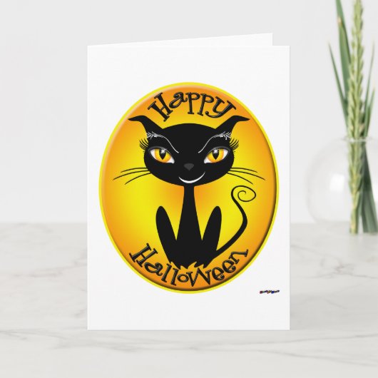 Whimsical Happy Halloween Cat Kaart (Voorkant)