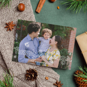Whimsical Happy Holidays Snowflakes Carte photo