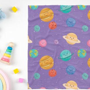Whimsical Happy Planets Fleece Deken