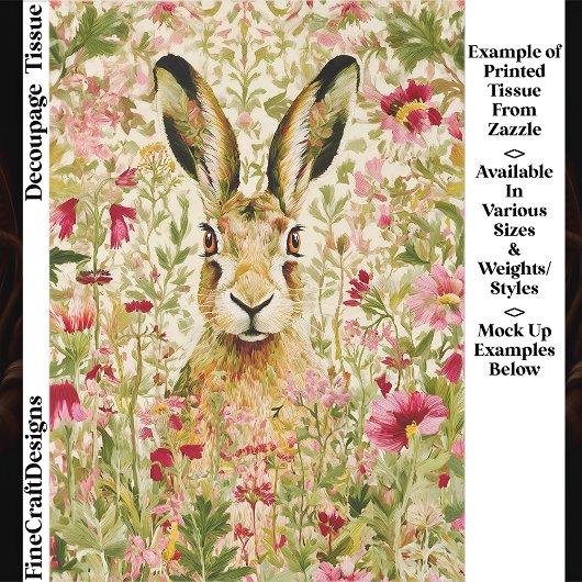 Whimsical Hare Among Wildflowers EX7 Decoupage Tissuepapier