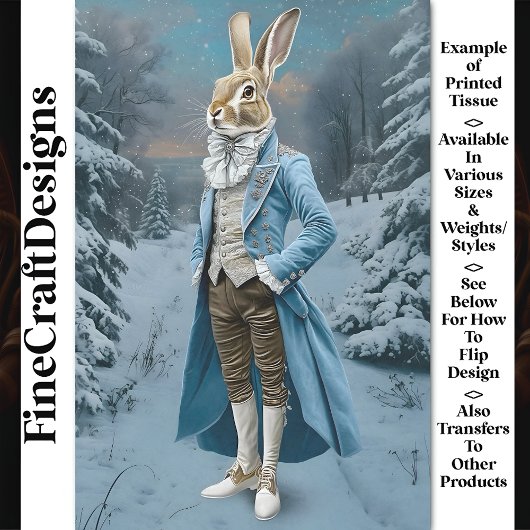 Whimsical Hare Gekleed in Blauw, Sneeuw CE7 Decoup Tissuepapier