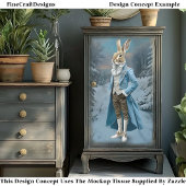 Whimsical Hare Gekleed in Blauw, Sneeuw CE7 Decoup Tissuepapier