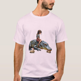 Whimsical Harmony: Meisje Rijden op een Alligator T-shirt