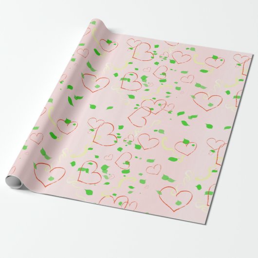 Whimsical hart en blad ontwerp cadeaupapier (Uitgerold)