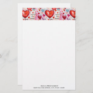 Whimsical Harten en Liefde Letters Patroon Briefpapier