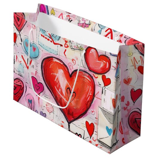 Whimsical Harten en Liefde Letters Patroon Groot Cadeauzakje (Voorkant Gekanteld)