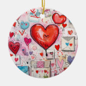 Whimsical Harten en Liefde Letters Patroon Keramisch Ornament (Voorkant)