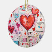 Whimsical Harten en Liefde Letters Patroon Keramisch Ornament (Links)