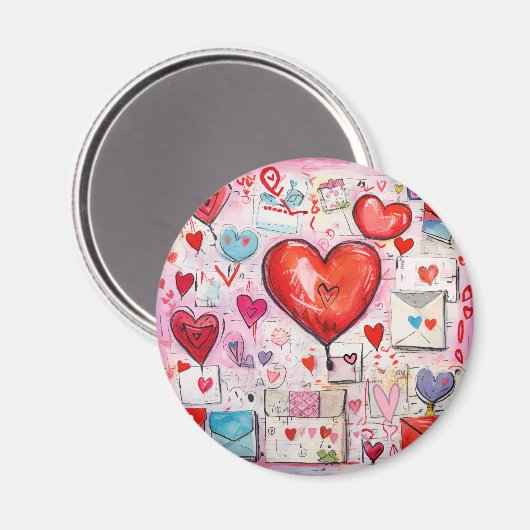 Whimsical Harten en Liefde Letters Patroon Magneet (Voorkant / Achterkant)