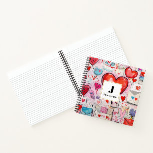 Whimsical Harten en Liefde Letters Patroon Notitieboek