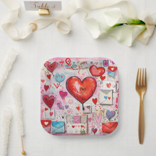 Whimsical Harten en Liefde Letters Patroon Papieren Bordje