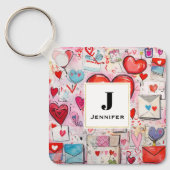 Whimsical Harten en Liefde Letters Patroon Sleutelhanger (Voorkant)