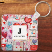 Whimsical Harten en Liefde Letters Patroon Sleutelhanger (Achterkant)