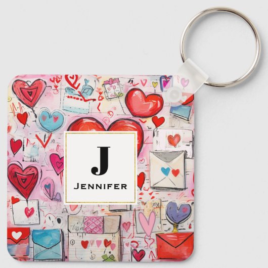 Whimsical Harten en Liefde Letters Patroon Sleutelhanger (Achterkant)