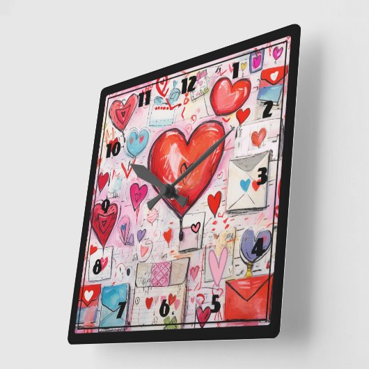 Whimsical Harten en Liefde Letters Patroon Vierkante Klok (Hoek)