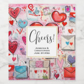 Whimsical Harten en Liefde Letters Patroon Wijn Etiket (Enkel label)