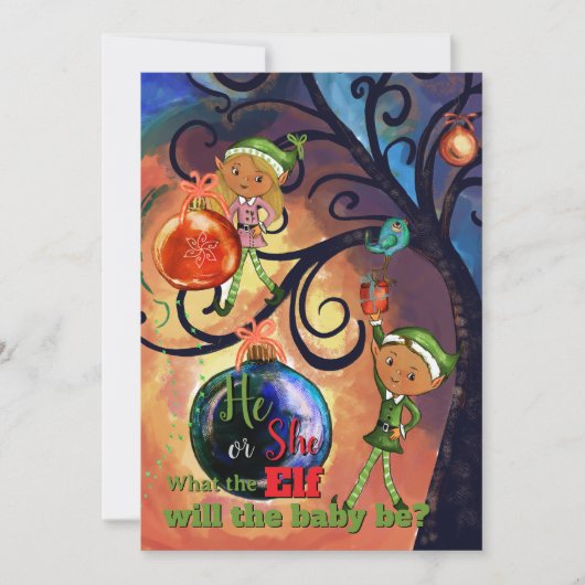 Whimsical He or She Elf & Bird Gender Invitation (Devant)