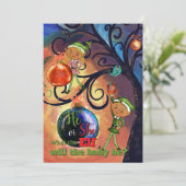 Whimsical He or She Elf & Bird Gender Invitation Kaart (Staand voorkant)