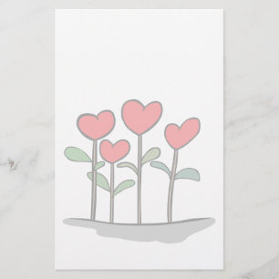 Whimsical Heart Flowers Briefpapier