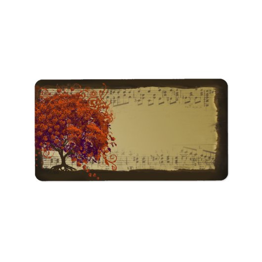 Whimsical Heart Leaf Tree Sinaasappel Plum & Gold Etiket (Voorkant)